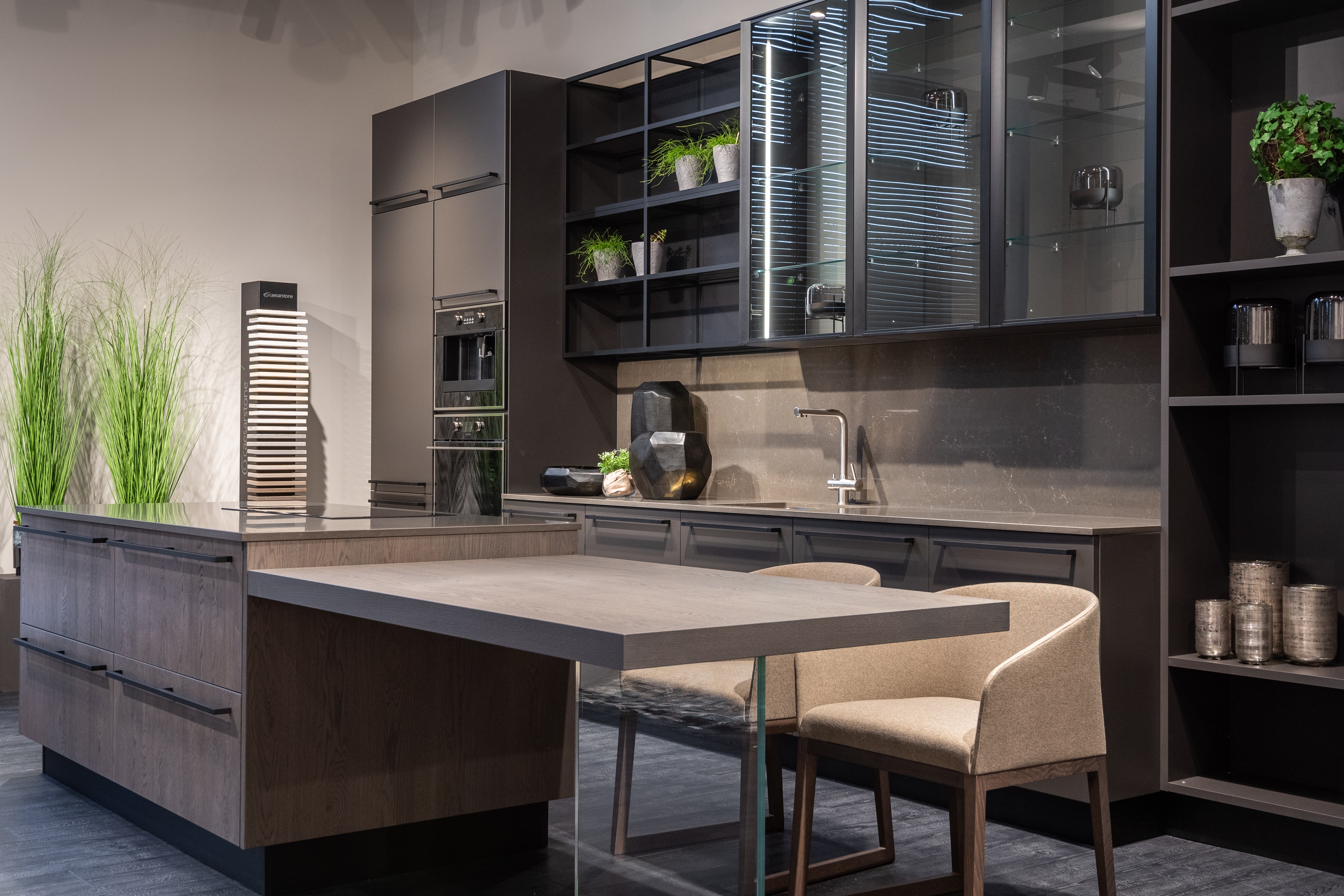 Cool-Toned Open Cabinet Kitchen